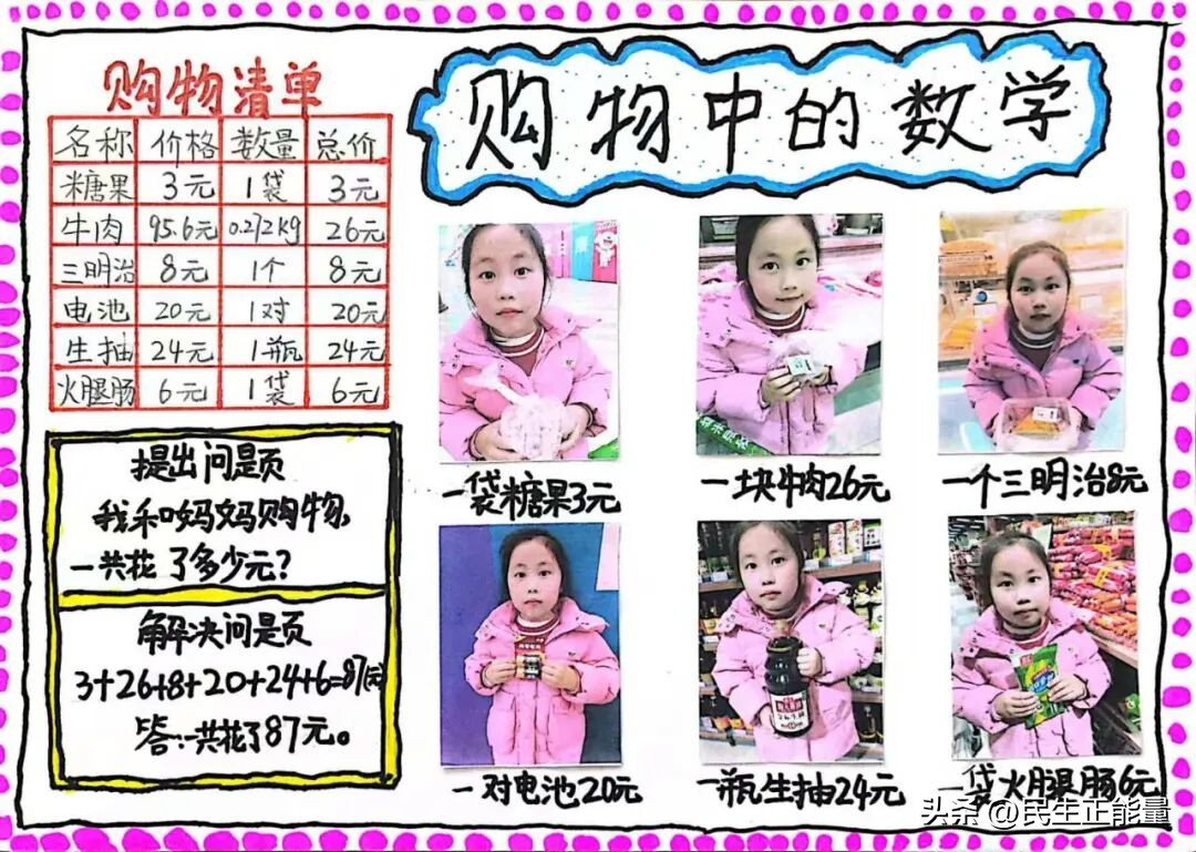 生活中数学应用小报_一年级家庭购物小助手数学实践作业_南充市西河路小学数学特色作业评比活动